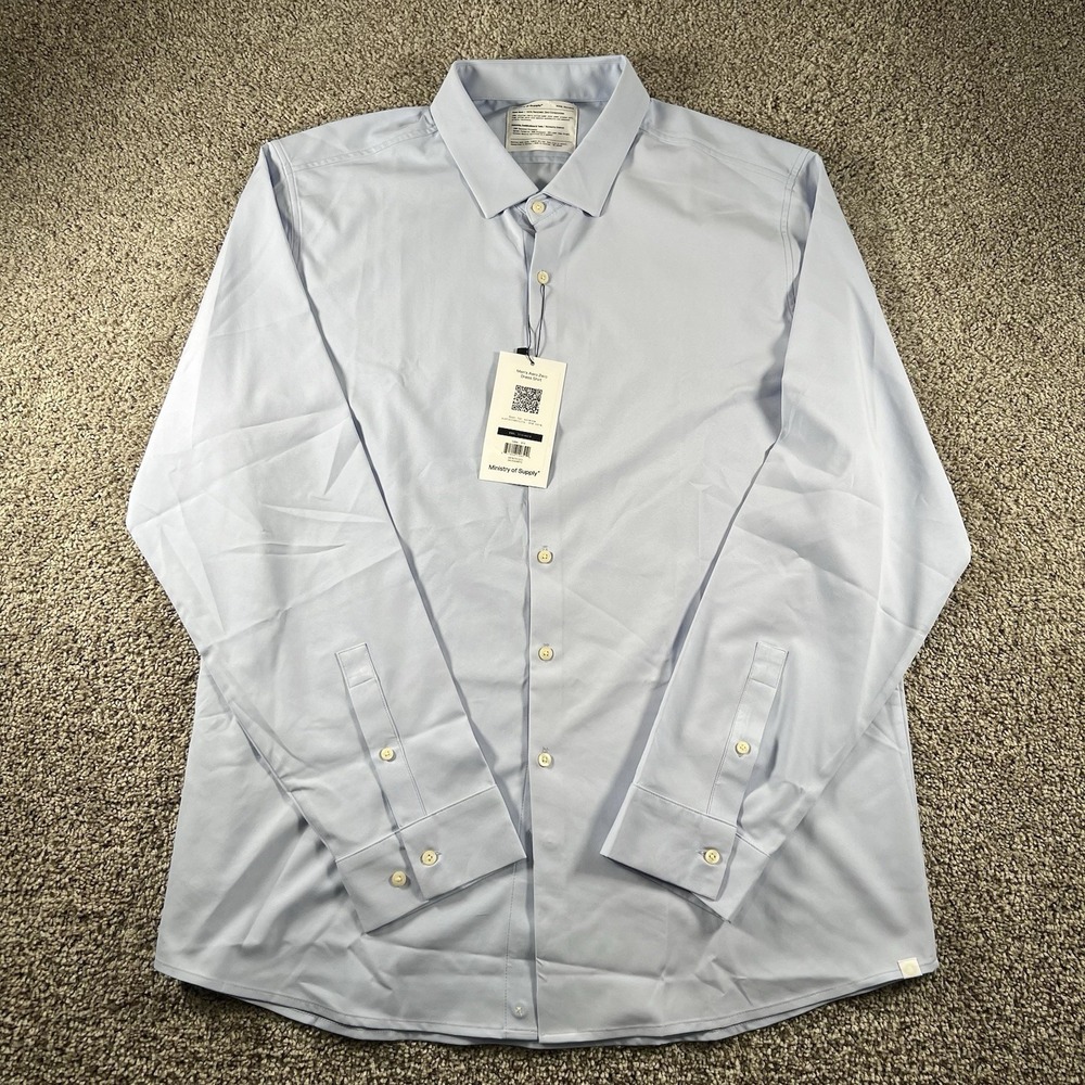 Ministry of Supply Aero Zero Shirt Mens 3XL Blue Standard Recycled Button Up NWT